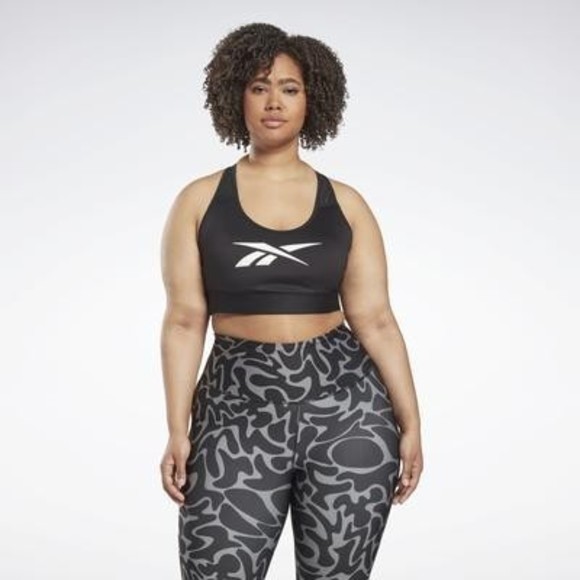 Reebok Women's Sports Bra Black/White Cotton, Medium Support, 3X-Large Plus - Picture 1 of 5